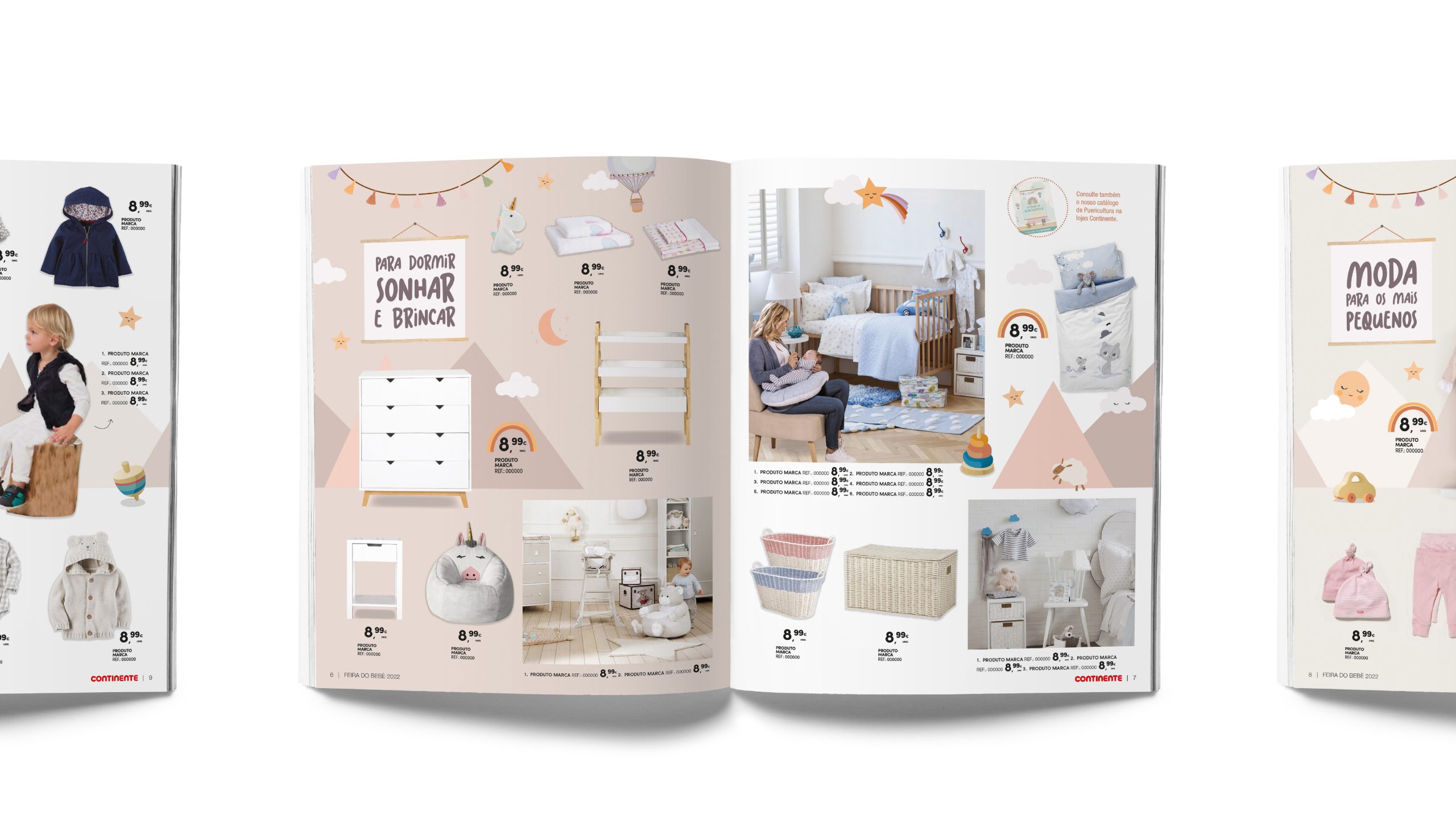 Inside catalogue pages showcasing baby care and children’s fashion products arranged in a visual grid.