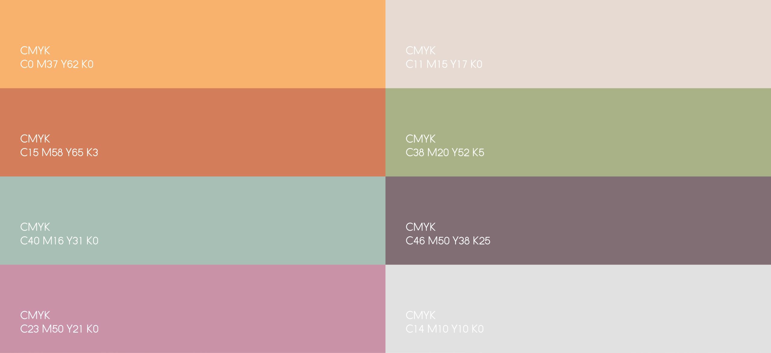 Project color palette featuring pastel tones — peach, mint, lilac, and sand — enhancing a serene visual mood.