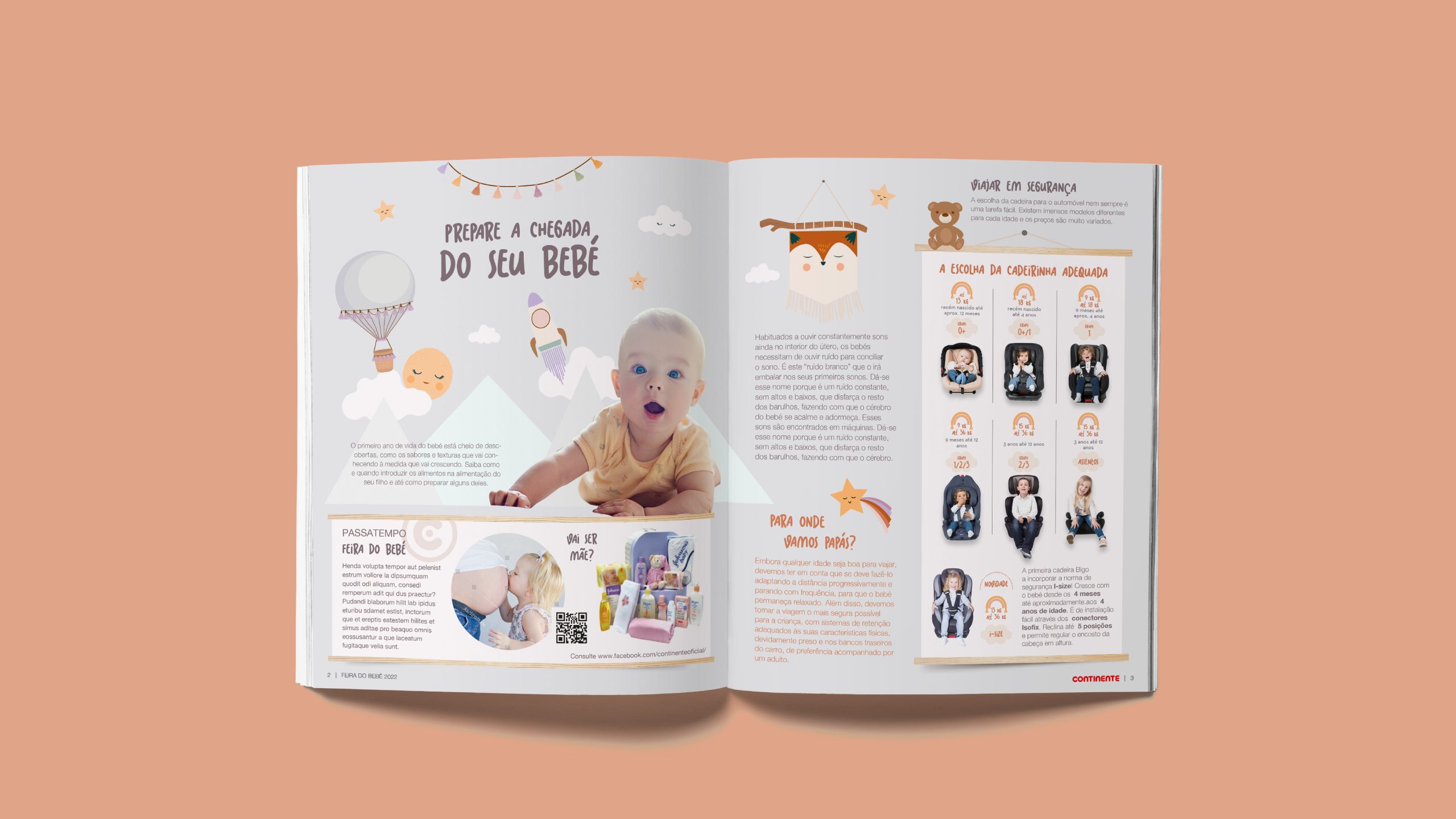 Double-page spread of the brochure with clean editorial design and illustrated graphic elements.