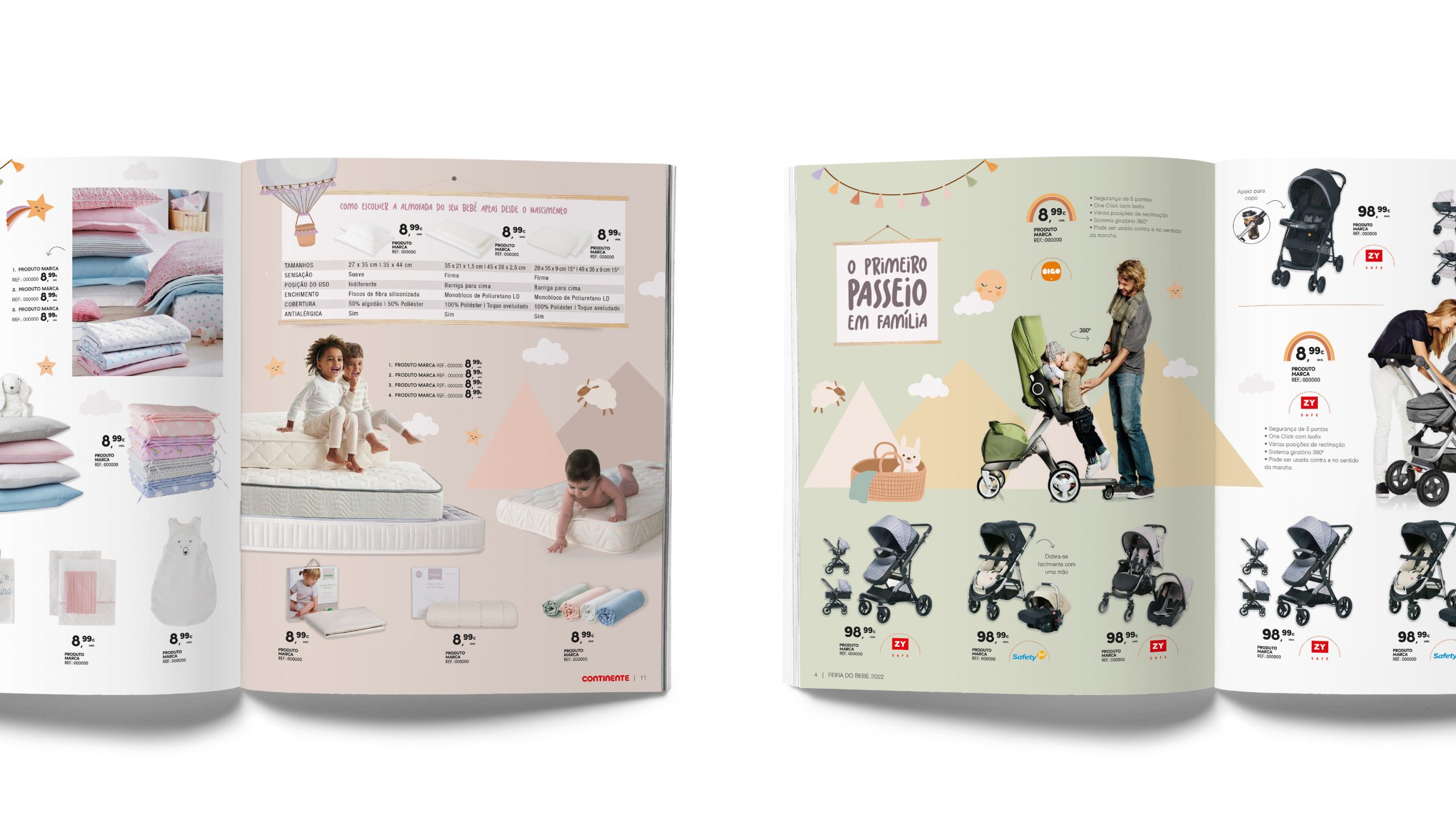 Inside catalogue pages showcasing baby care and children’s fashion products arranged in a visual grid.