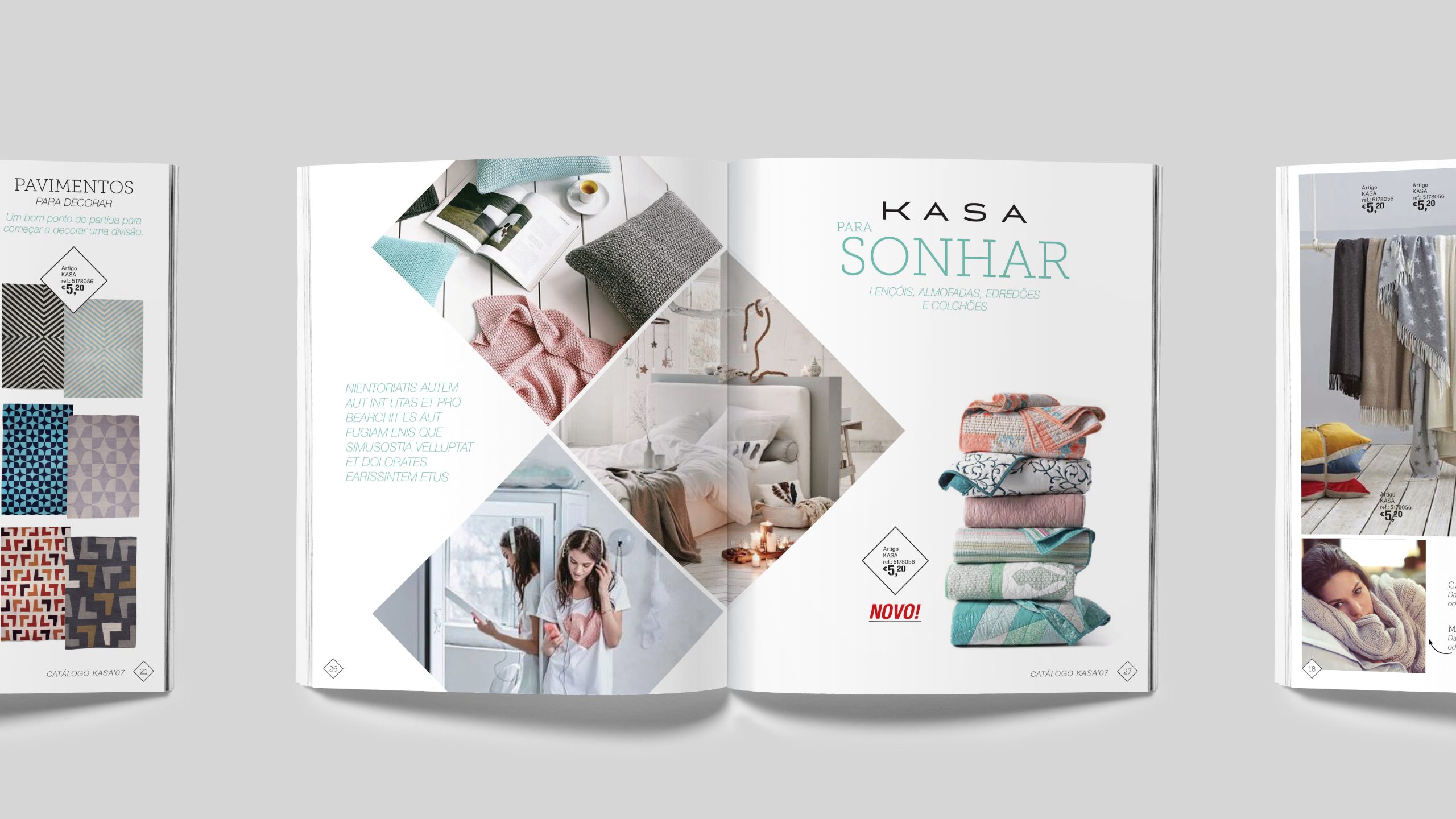 Dupla de separador dedicadas à secção “Kasa para sonhar”, com fotografias luminosas e paleta cromática suave.