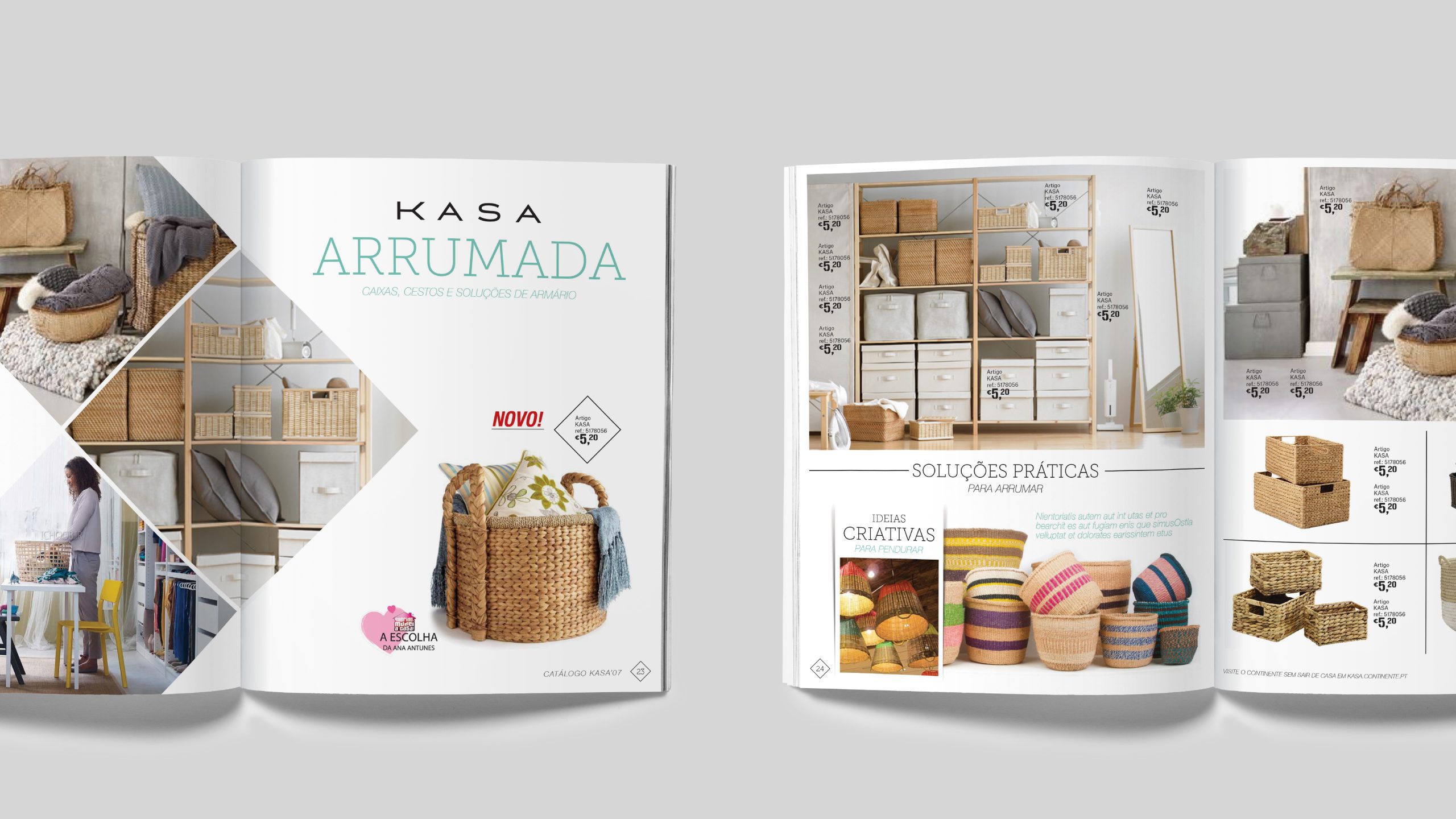 “Kasa Arrumada” section showcasing home organization solutions with a practical and harmonious visual language.